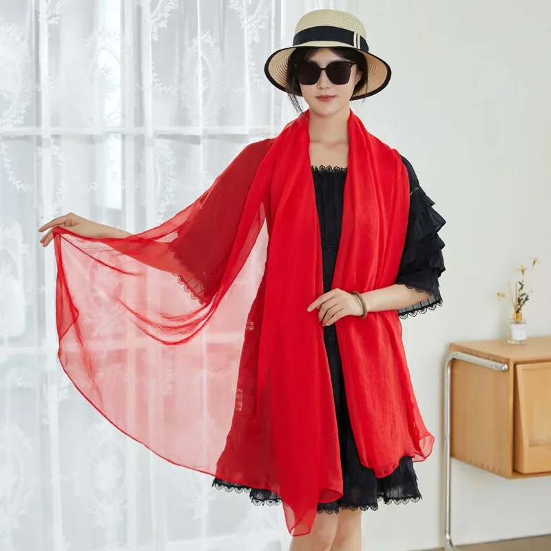 Chiffon Simulation Silk Scarf Chinese Red For Annual Meeting Dances Props Thin Sheet Gifts Wholesale Warm Keeping