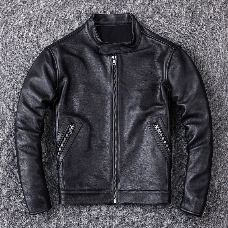 

Cow Real Autumn 100% Leather Jacket Men Stand Collar Genuine Leather Motorcycle Jacket High Quality Slim Black Biker Coat Male