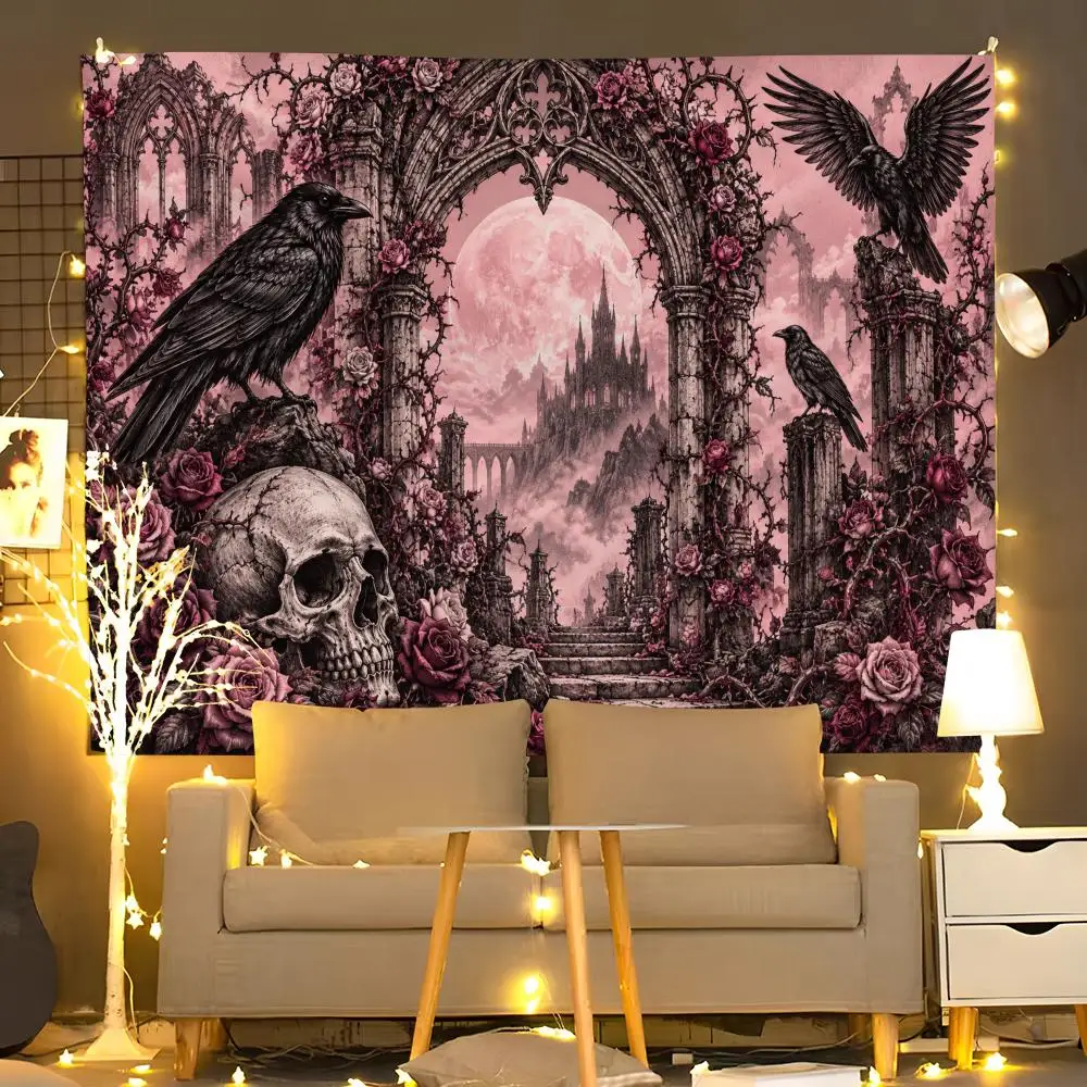 VIKAMA Gothic Dark Tapestry Durable Soft Microfiber Horizontal Wall Hanging Decor For Bedroom Patio Garden Parties 4
