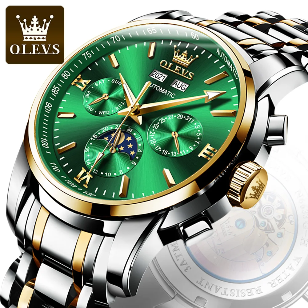 OLEVS Automatic Watches for Men Mechanical Slef-Wind Luxury Classic Stainless Steel Wrist Watch Date Waterproof Luminous Pointer