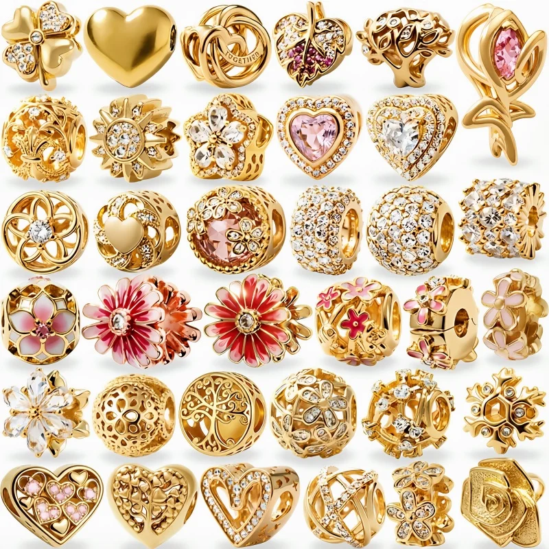 

New Arrival Golden Heart Flower Family Tree Multi-type Charm Beads For DIY Bracelets Necklace Jewelry Making Fashion Women Gifts