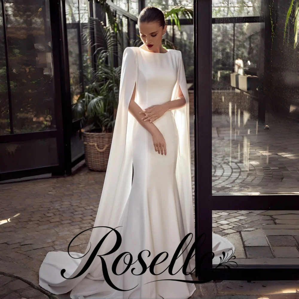 ROSELLE Elegant O-Neck Cape Sleeve Mermaid Wedding Dress Cut Out Open Back Sweep Train 2026 Bridal Customized свадебное платье