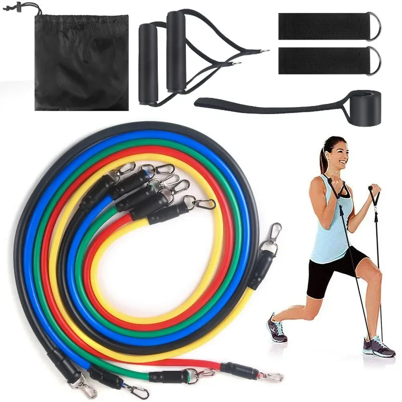 Resistance Bands 11-Piece Set Tensioner Pull Rope Fitness Multi-function Tensioner Muscle Training Belt Elastic Sleeve fitness