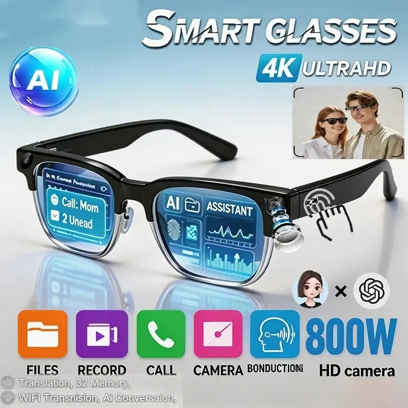 Upgrade Smart AI Glasses 800W HD 8K Shooting Camera Photo Video Voice Call Translation Bluetooth Motorcycle Glasses NEW
