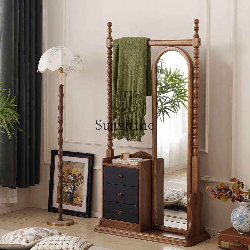 YPure solid wood, French medieval style, full body floor, light luxury and high-end, fitting mirror