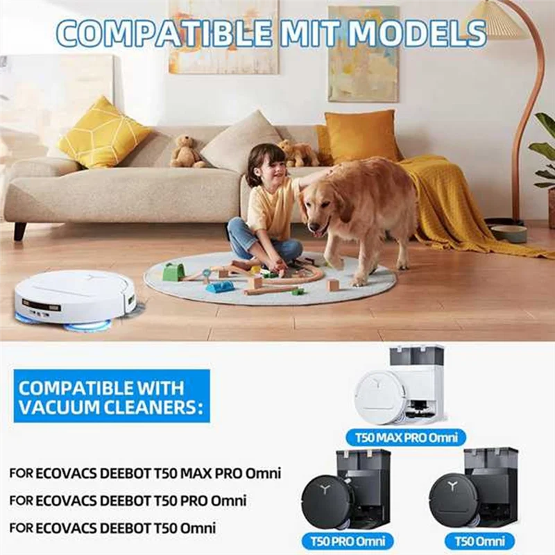 ABRG-50PCS For Ecovacs Deebot T50 Max/T50 Omni/T50 Pro Omni/T50 Max Pro Omni Vacuum Attachment Main Side Brush Filter Mop Dust B