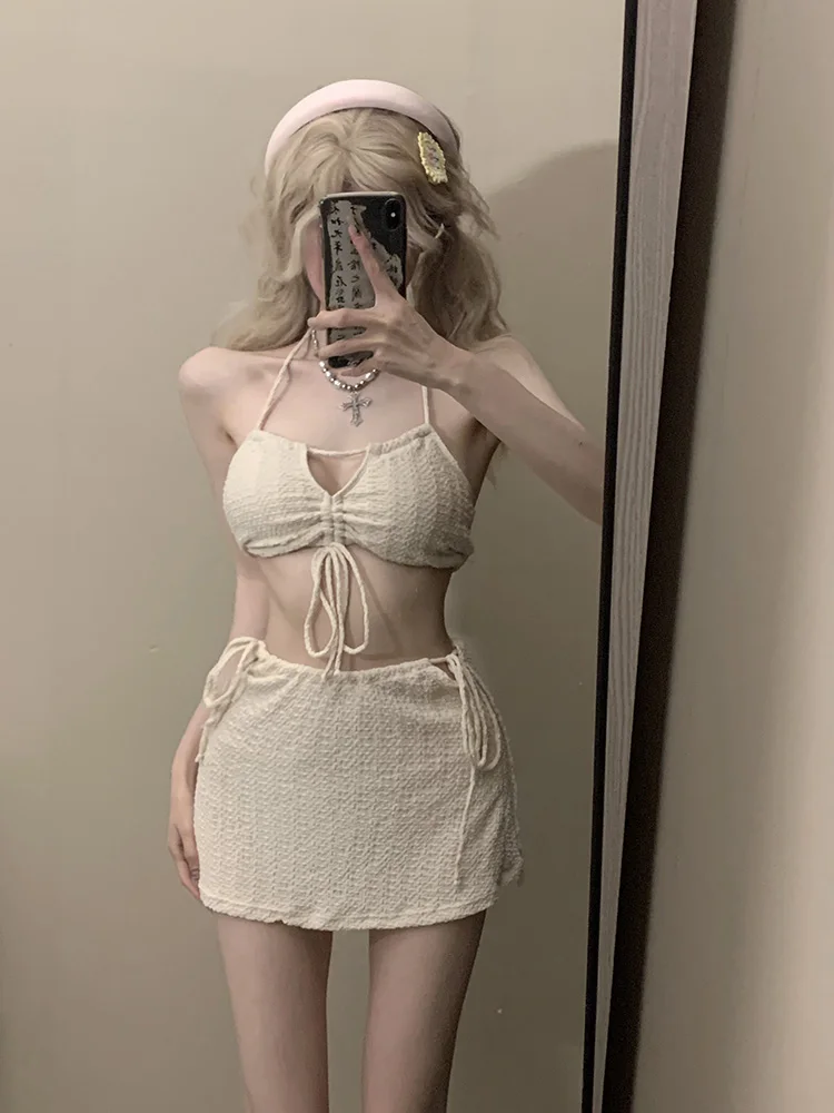 

Sexy Bikini Set Women's Tee-piece Swimsuit Small Chest Trendy Internet Celebri Sle Beach Play Thermal Use Nylon Material