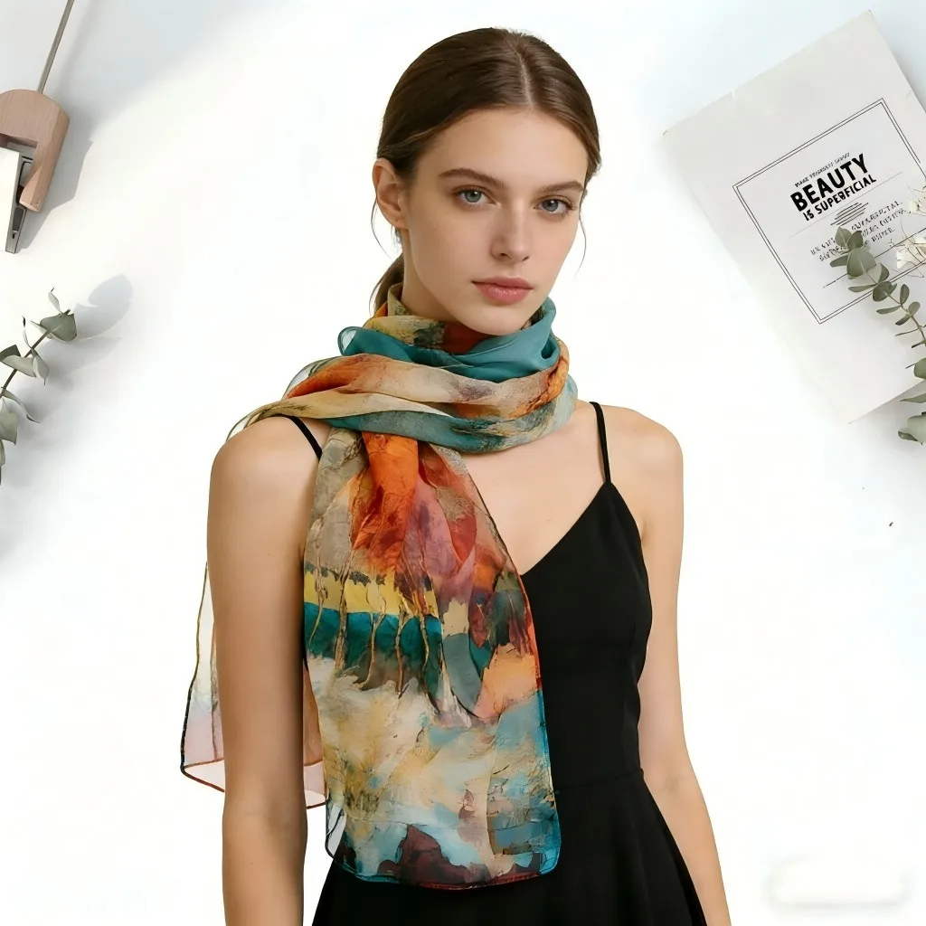 Verano mujeres bosque de abedul paisaje fino suave playa sedoso Georgette bufanda chales 160cm de largo envolturas playa protector solar Hijab