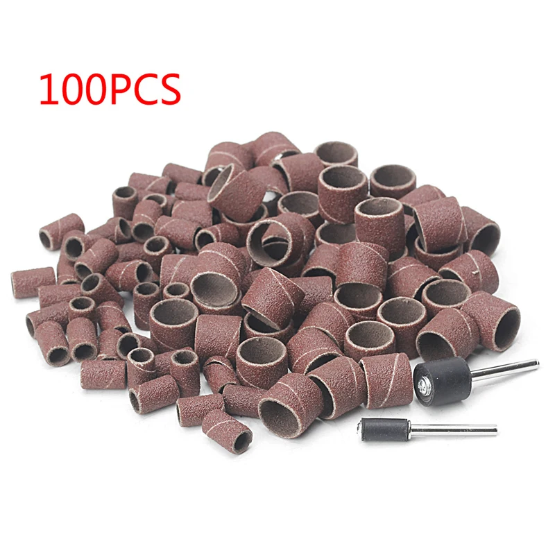100 Chiếc 1/2 "Và 1/4" Chà Nhám Băng Tay Bộ Trống Giấy Nhám Cao Su 2 Mandrels