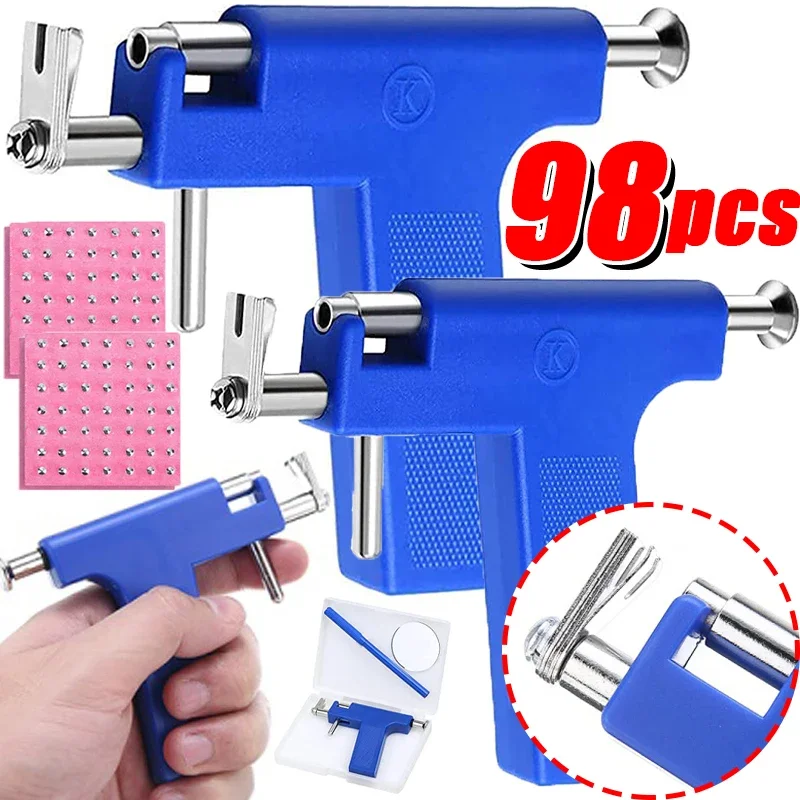Stainless Steel Fashion Healthy Safety Ear Piercing Gun Round NO PAIN Piercer Tool Machine Kit Stud Jewelry