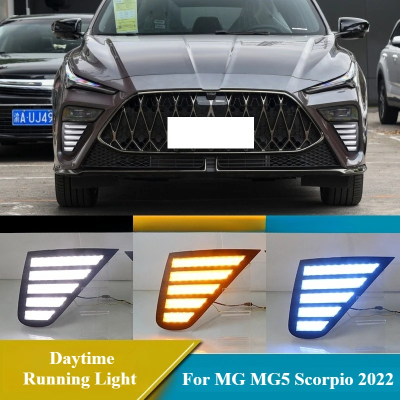 

For MG MG5 Scorpio 2022 Mustang Type 2Pcs Led Daytime Running Light Front Bumper Fog Lamp DRL Dynamic Turn Signal Driving Light