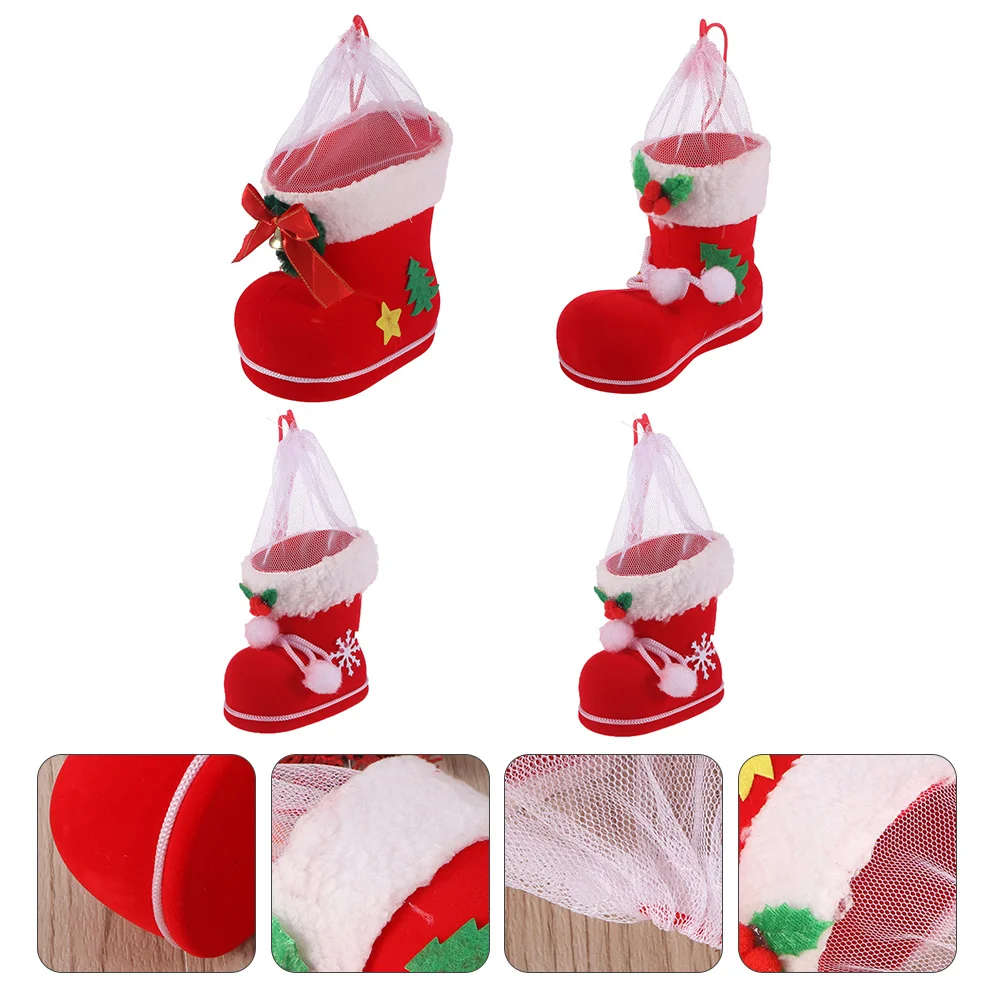 

4Pcs Candy Gift Boots Christmas Hanging Boots Decor for Home Garden Xmas Storage Bag Lovely Hanging Pendant Tree Decor