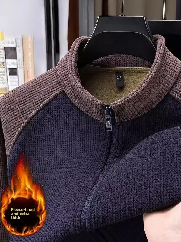 

Men's Thiened Fce Stand Collar Jaet Casual Sle Zipper Coat Autumn Winter Polyester Fiber Long Sve Stand Fit