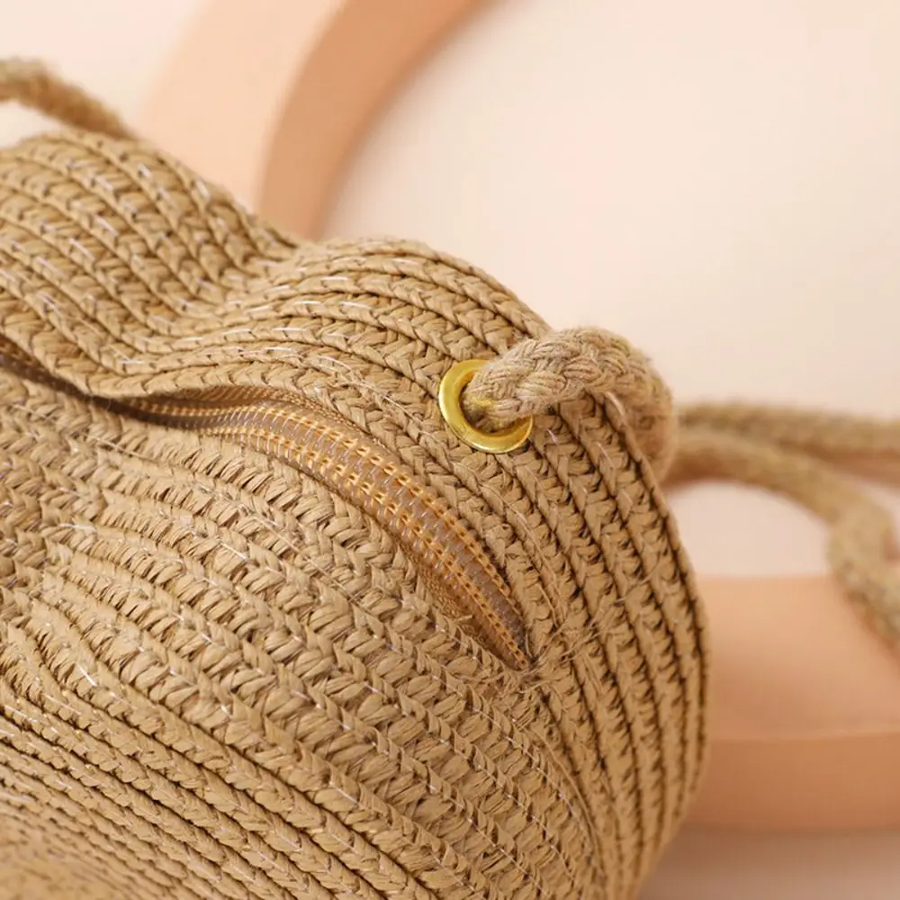 New Woven Straw Shoulder Bags Heart Shape Travel Coin Purse Cute Creative Beach Bag for Children