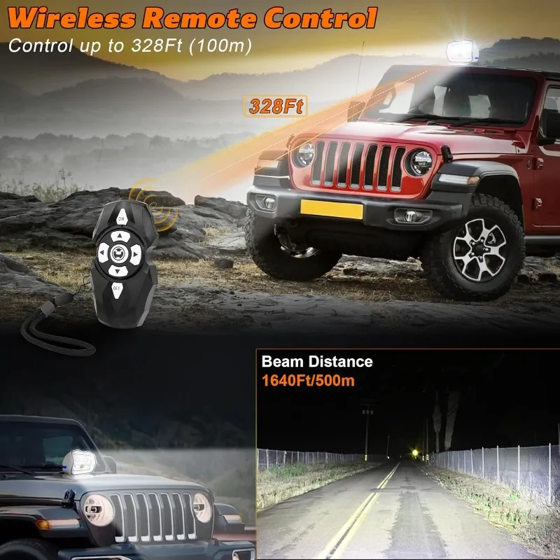 LED Search Light Wireless Remote Control 360°Rotating Automatic Search Spotlight with Strong Magnetic Base Permanent Mount for B