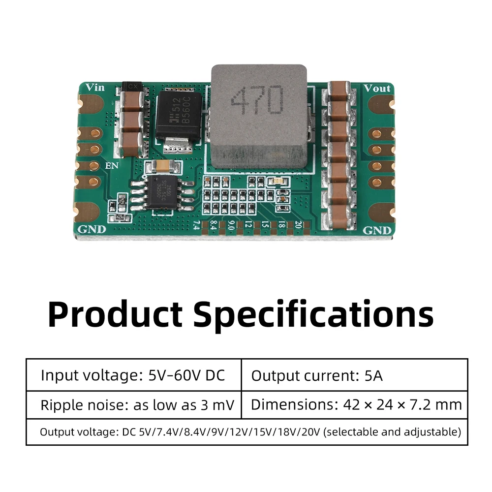 DC-DC Step-Down Power Module 5A Adjustable Output 5V-60V to 5V-20V High Efficiency Voltage Reducer for Industrial Equipment