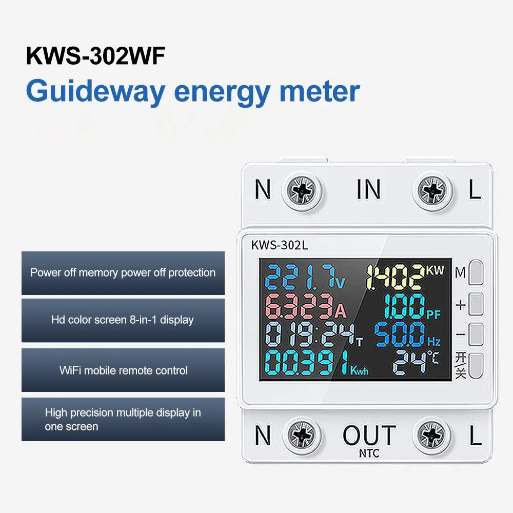 8 in1 Din szyny AC Monitor AC170-300V 220V 63A napięcie prądu współczynnik mocy aktywny KWH energii elektrycznej miernik częstotliwości wolt AMP