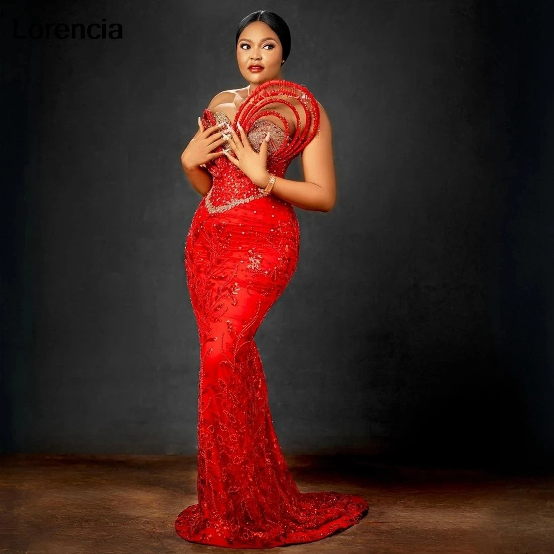 

Индивидуальное африканское платье для выпускного вечера Aso Ebi с красной русалкой и кристаллами из бисера, нигерийское черное вечернее платье для девочек, халат De Sorrie YPD331