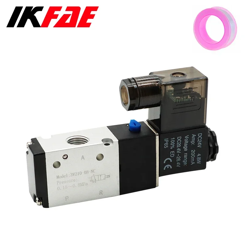 3V210-08 Pneumatic Solenoid Valve 3 Way 2 Position Air Directional Control DC12V DC24V AC110V AC220V