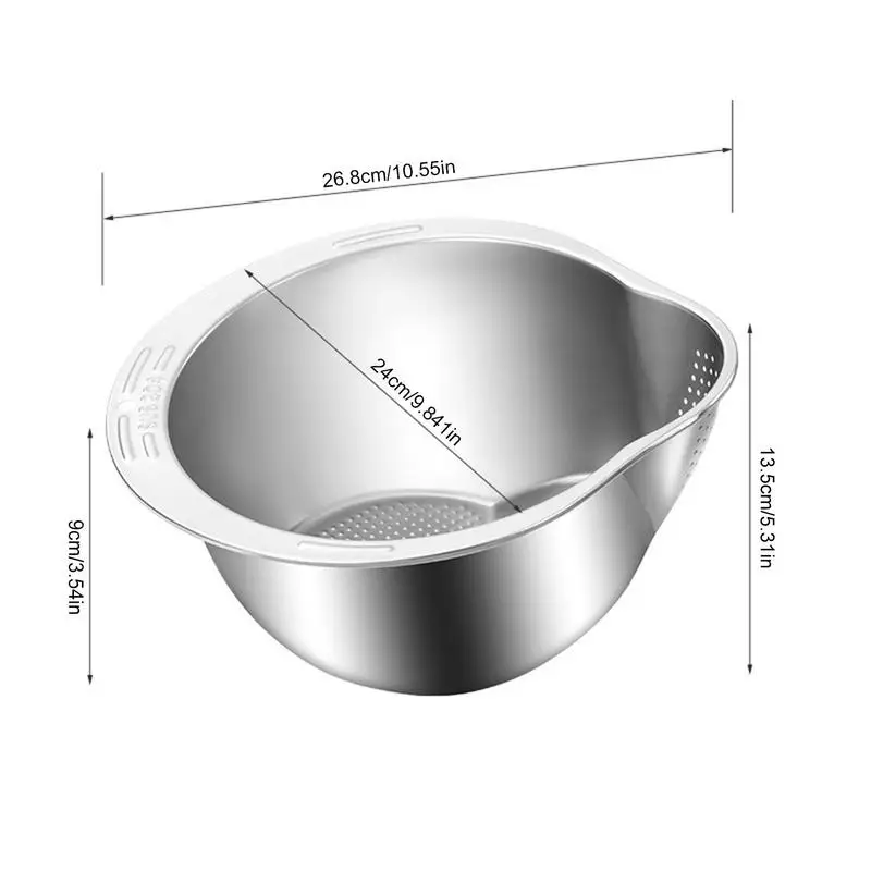 Rice Washer Strainer Bowl Stainless Steel Rice Washing Bowl Inclined Bottom Design High Capacity Strainer For Fruit Rice Vege