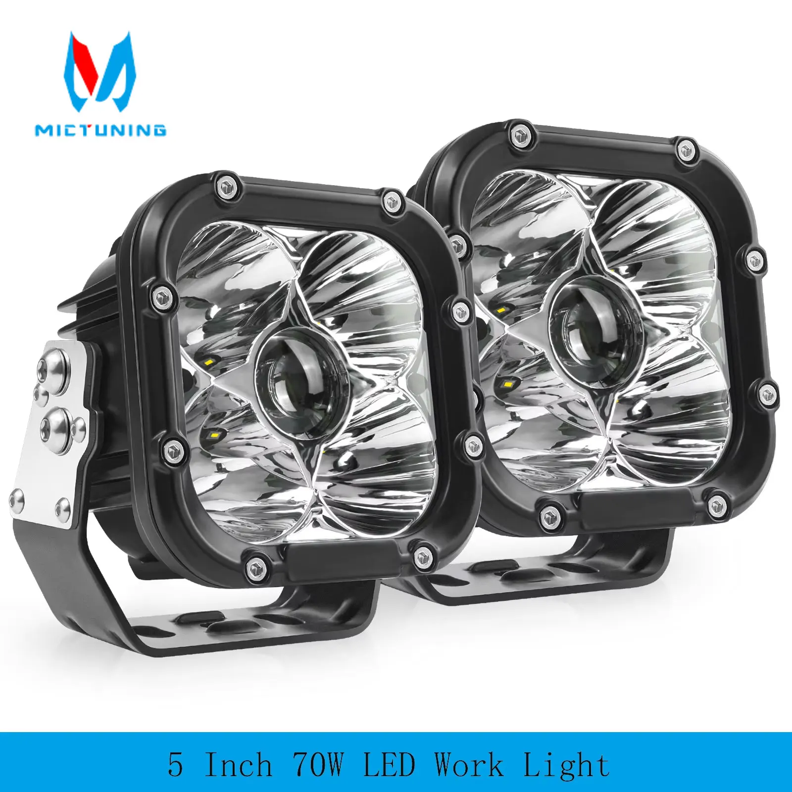 MICTUNING LED Pods Light, 5 Inch 70W LED Work Light Off Road Driving Lights IP67 Waterproof for Trucks ATV UTV SUV Car Boat