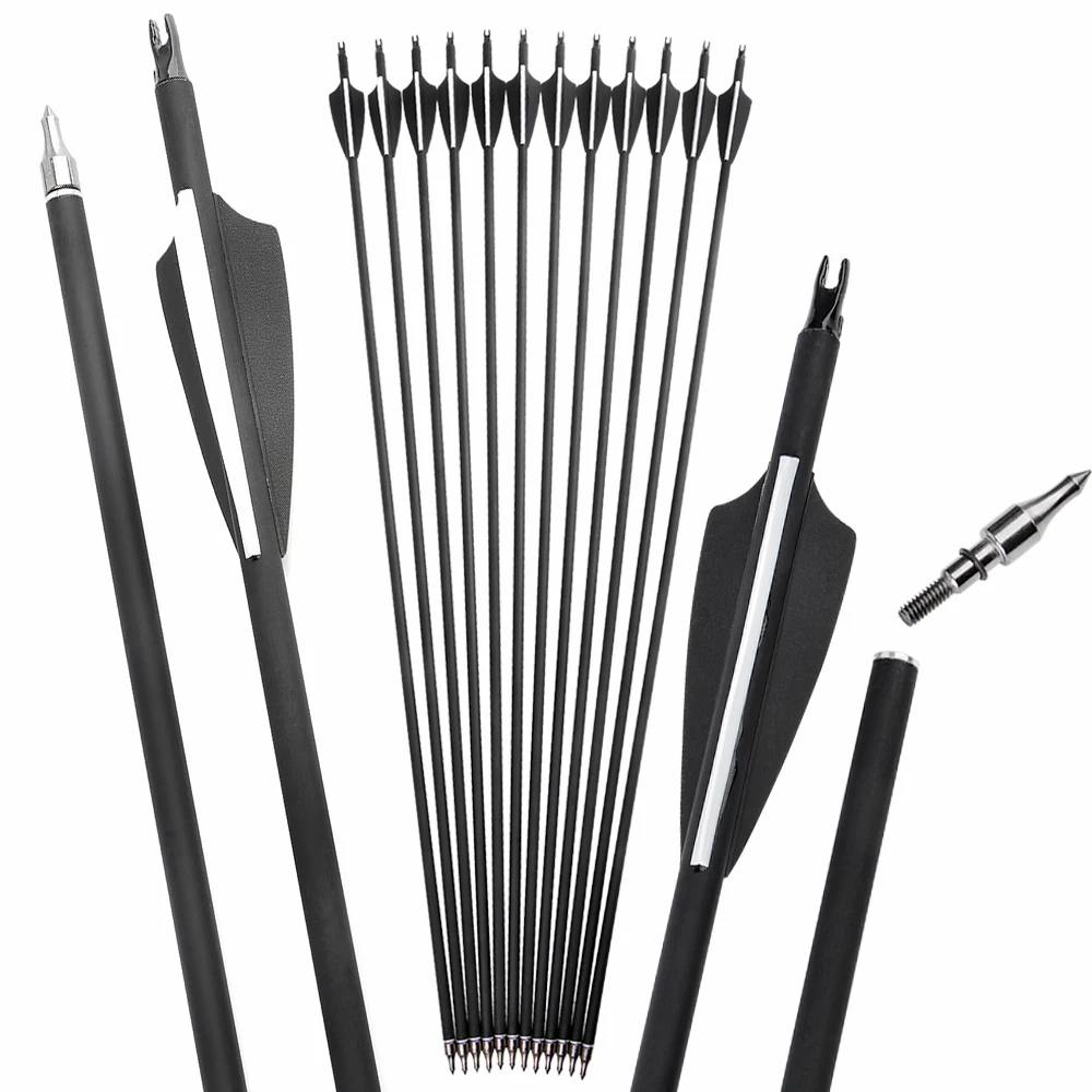 

6/12pcs 31.7" Archery Carbon Arrow SP500 Mixed Carbon Shaft 3 Inch Rubber Feather 100Grain Target Point Compound Bow Shooting