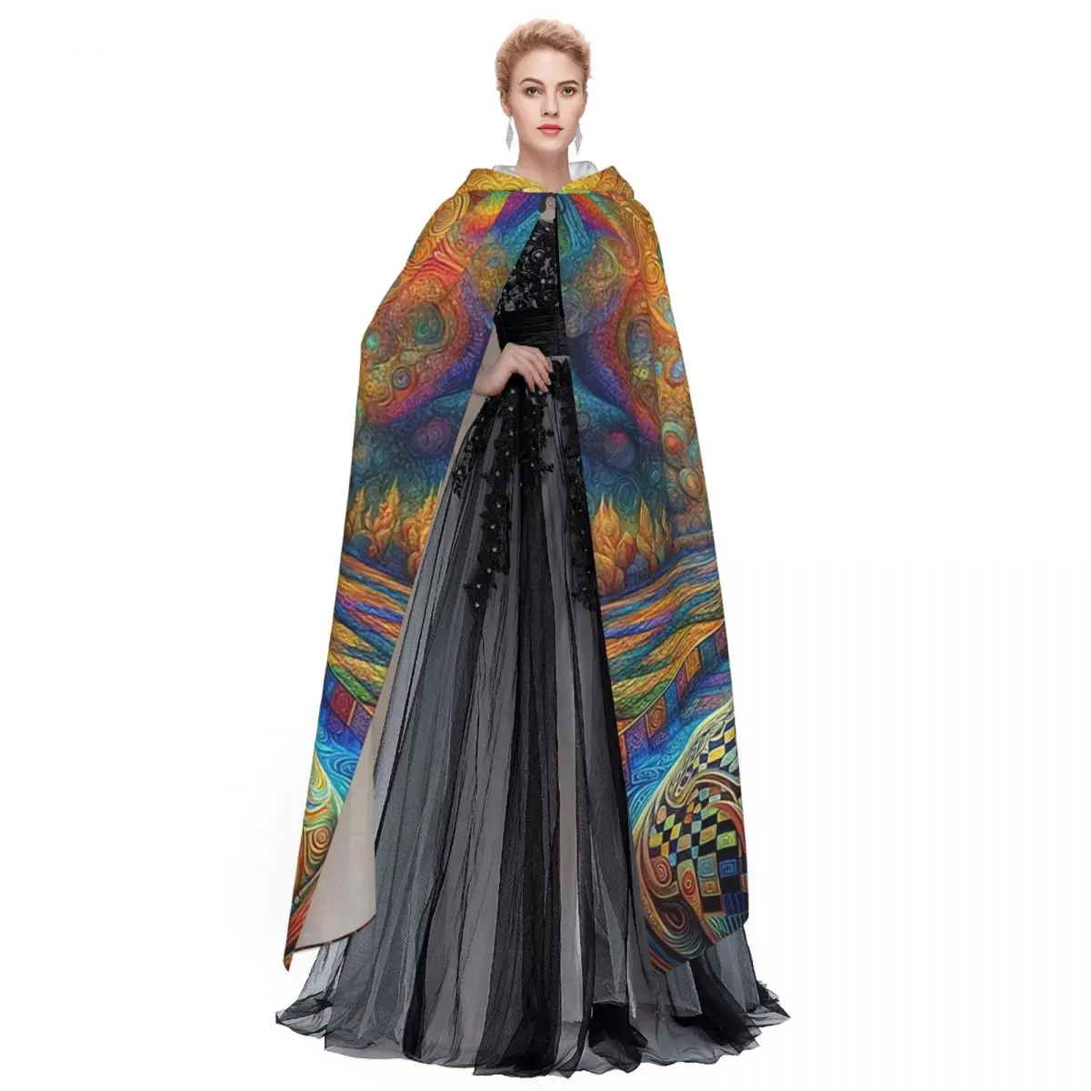 Buddha Long Hooded Cloak Witch Medieval Costume Cosplay Cape HalloweenParty Adult Unisex image 3