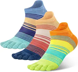 Toe Socks Cotton Athletic Running Five Finger Ankle Socks, Arch Suppor(3 Pairs)