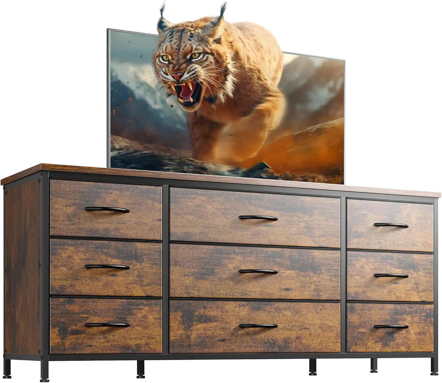 

Entertainment Center with Sturdy Metal Frame & Wood Top,Living Room,Closet, Rustic Brown