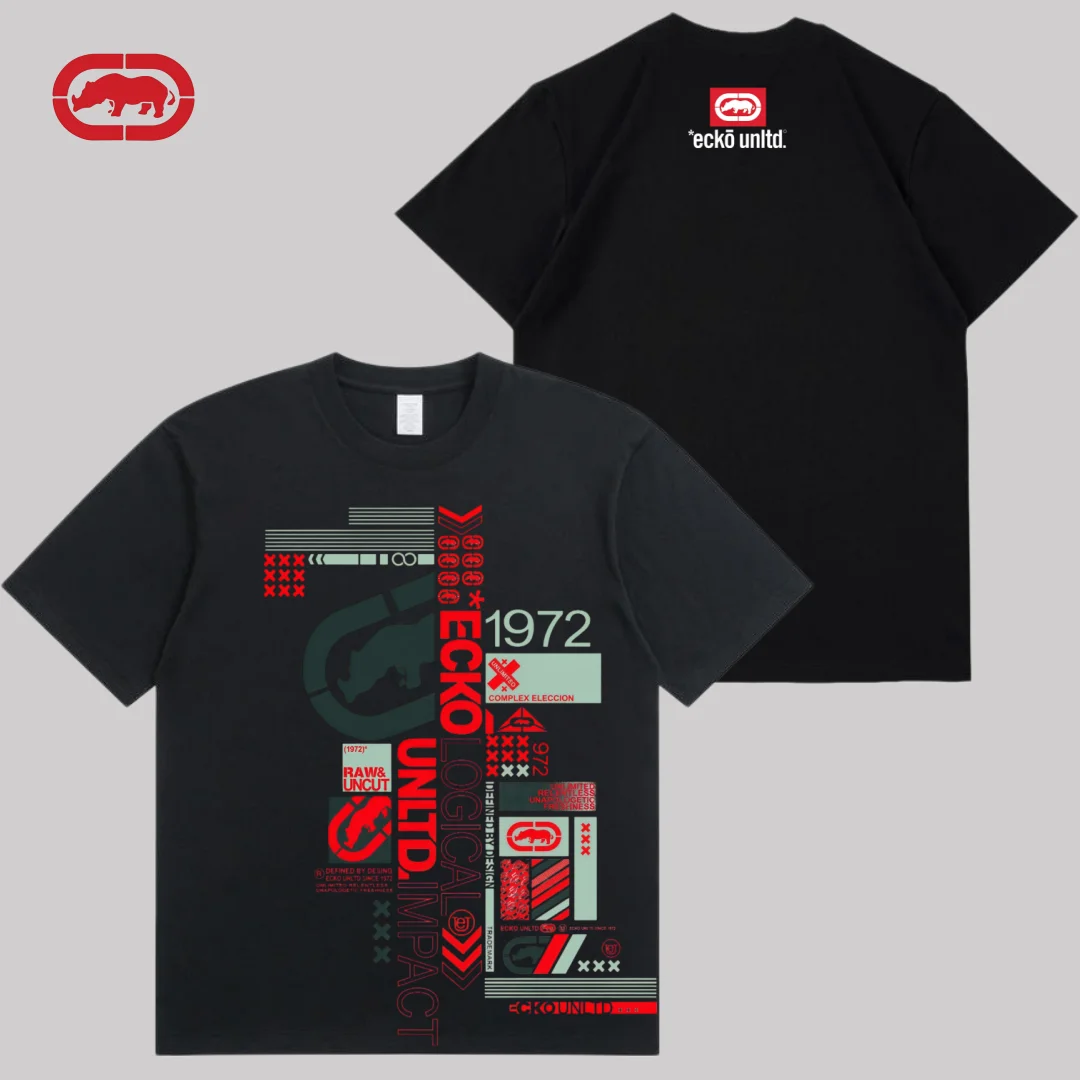 ECKO UNITD 2026 American Trendy New Red Rhino Graffiti American Hip Hop Design T-shirt, Men's and Women's Street Fashion, Hip Ho