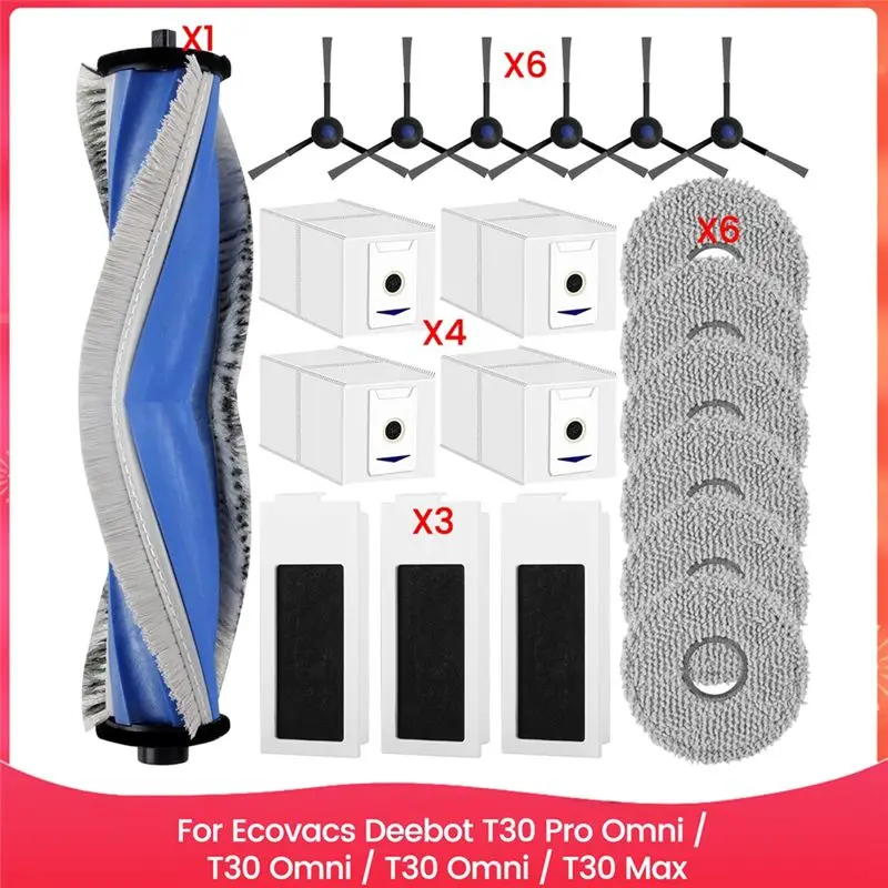 

AEE8-For Ecovacs Deebot T30 Pro Omni / T30 Omni / T30 Omni / T30 Max Vacuum Main Side Brush Hepa Filter Mop Cloth Dust Bags