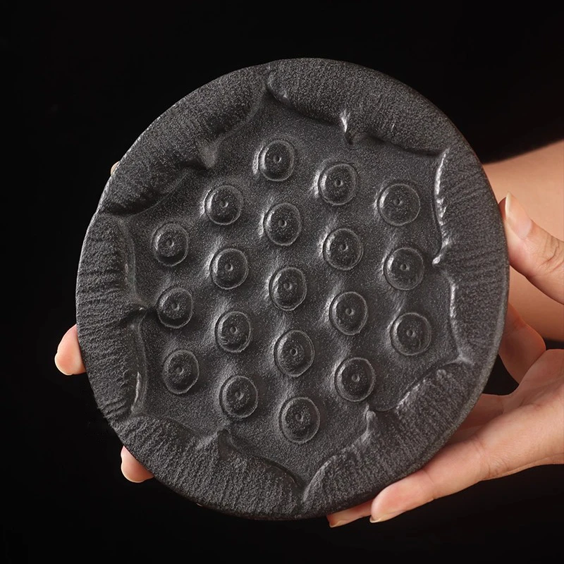 

Lotus Pod Zen Tea Tray - Black Basalt Hand-Carved, Durable Natural Stone Tea Ceremony Accessory Office Home Decor Gongfu Tea Set