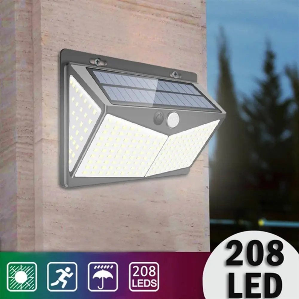 Solar Power Outdoor Solar Light Wall Light Sensor Light Walkway Lights 270° Wide Angle Waterproof 208 LED Street Lamp Security