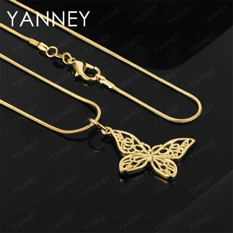 

925 Sterling Silver 18K Gold 16-30 Inch Delicate Butterfly Pendant Necklace Fashion Women's Accessories Party Jewelry