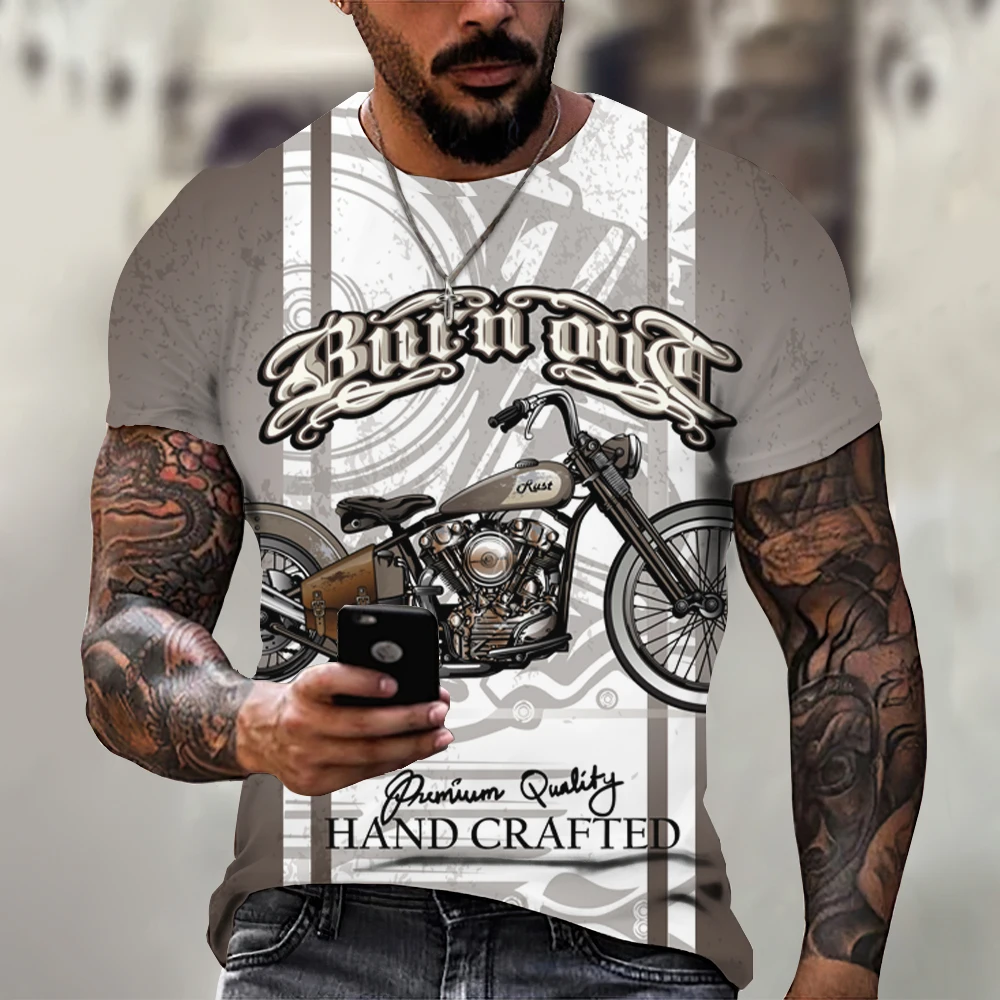 Vintage Men\'s T Shirt 3d Retro Motorcycle Oversized Tshirt For Men Clothing Biker Racing T-shirts Motor Tees Tops Summer Apparel