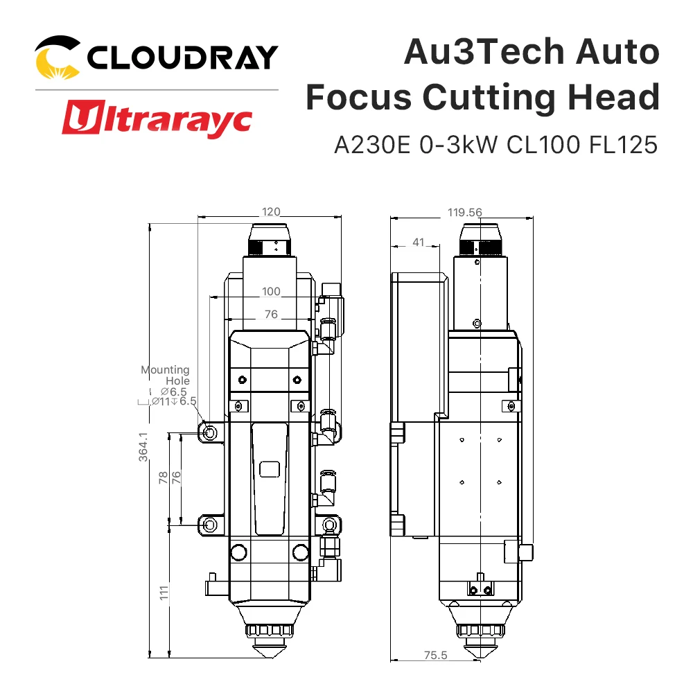 Cloudray AU3TECH A230E Faser Laser Schneiden Kopf mit D30 Objektiv Gruppe Design Max Power 3kW für Metall Schneiden Faser Maschine