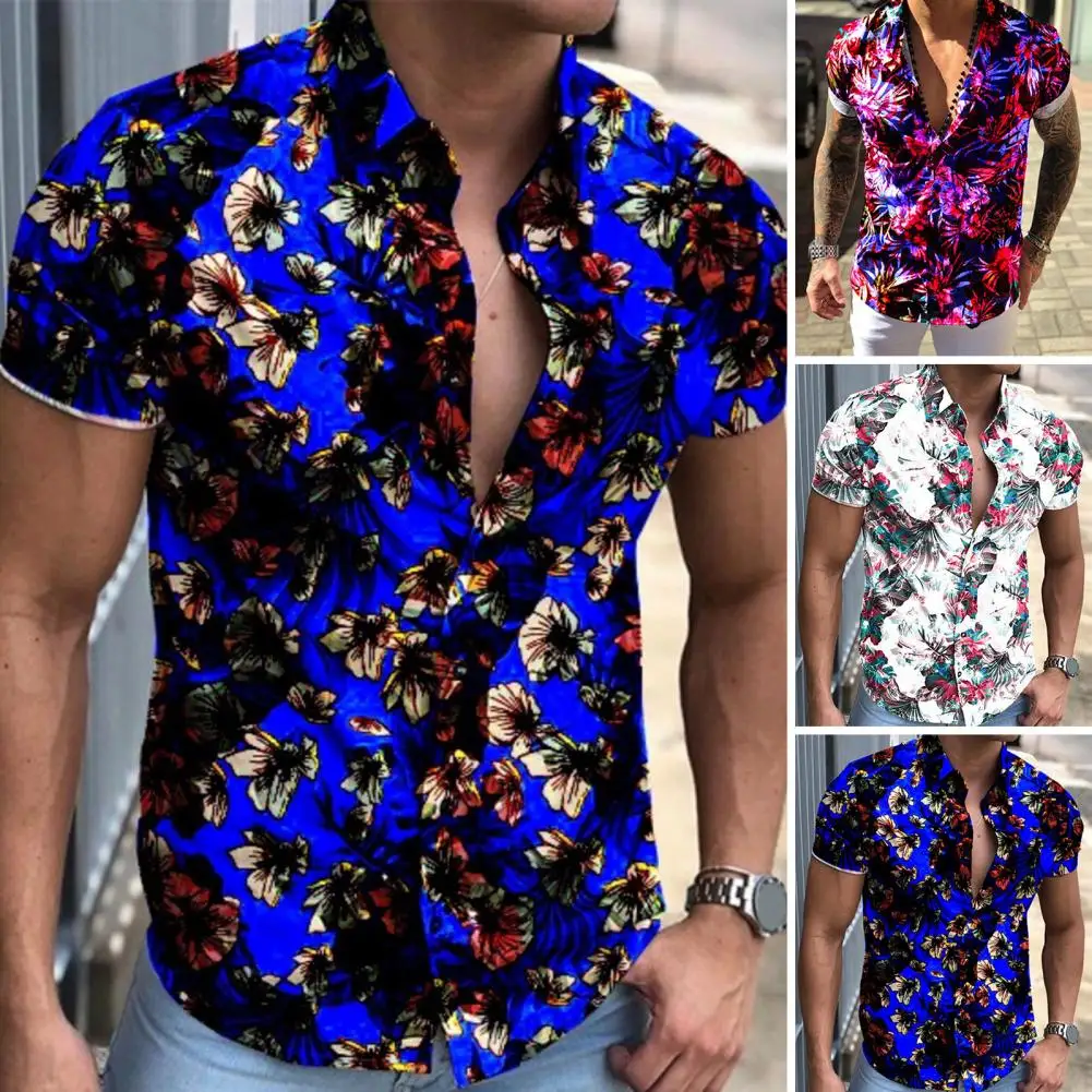 Eye-catching Men Shirt Breathable Men Summer Top Single-breasted Floral Pattern Men Shirt  Clubwear