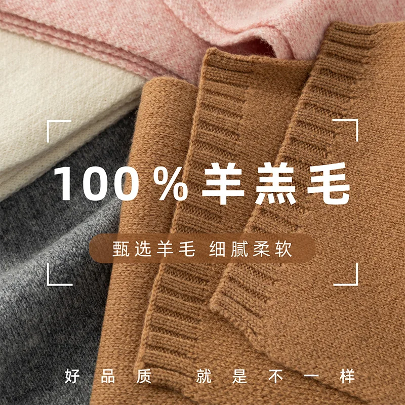 

100% Wool Scarf Women Korean Style Narrow Knitted Winter Warm Soft Lightweight Elegant