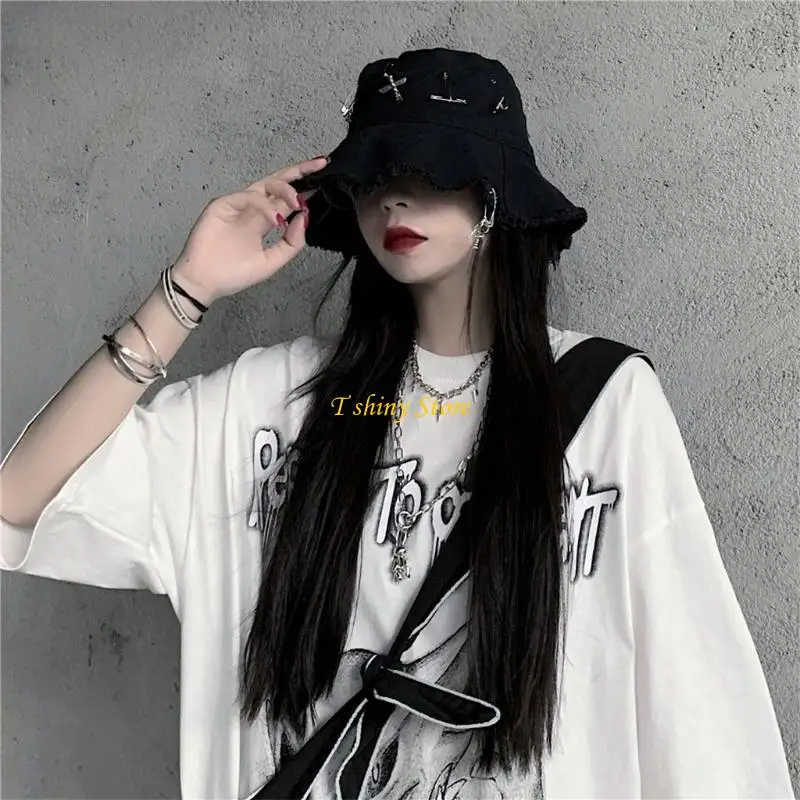 N58F Women for Sun Hat Bucket Caps for Cross Decoration for Protection from Sunlight