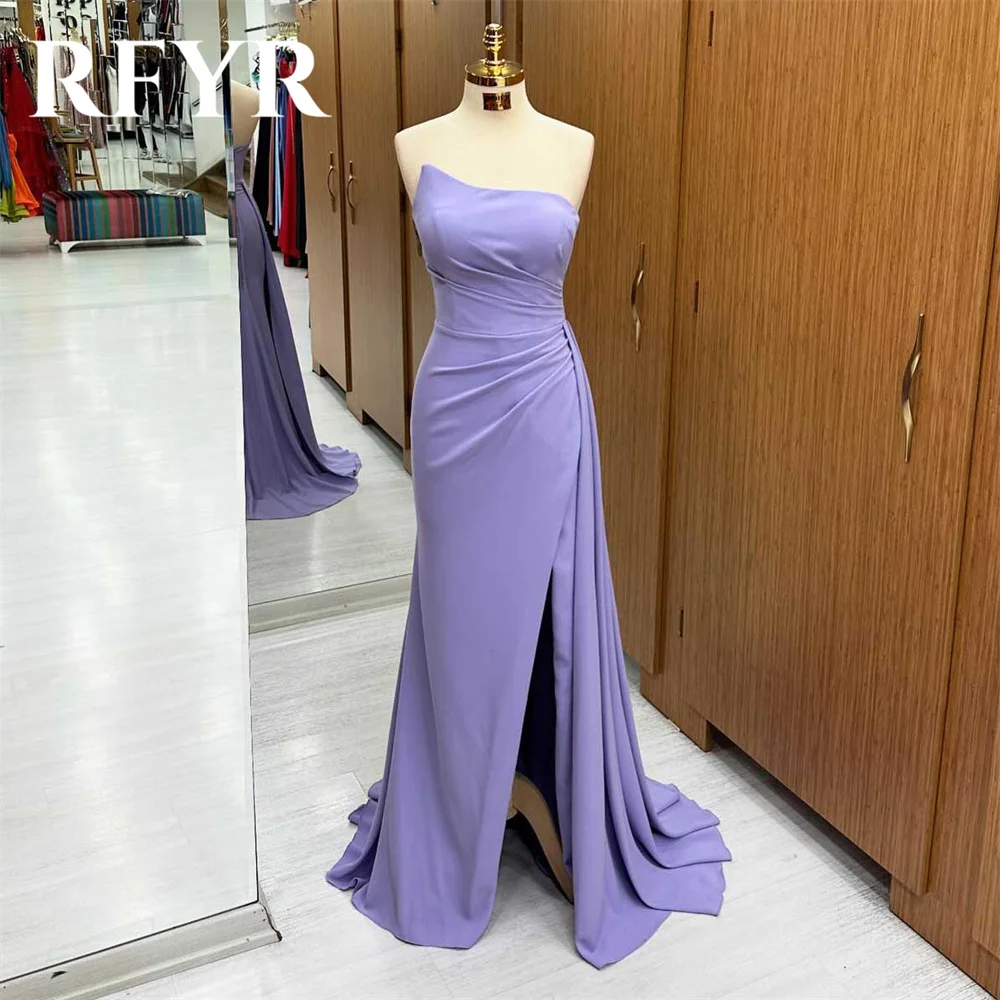 

RFYR Purple Mermaid Formal Dress Stain Pleat Party Dress with Side Split Strapless Sleeveless Special Occasion Dress robe soirée