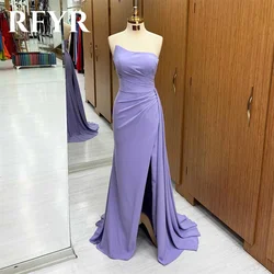 RFYR Purple Mermaid Formal Dress Stain Pleat Party Dress with Side Split Strapless Sleeveless Special Occasion Dress robe soirée