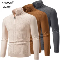 Autum Men's Sweatwear Warm Pullover Solid Color Half Zipper Sweater V-neck Long Sleeve Men's Knitted Sweatshirts Winter Top