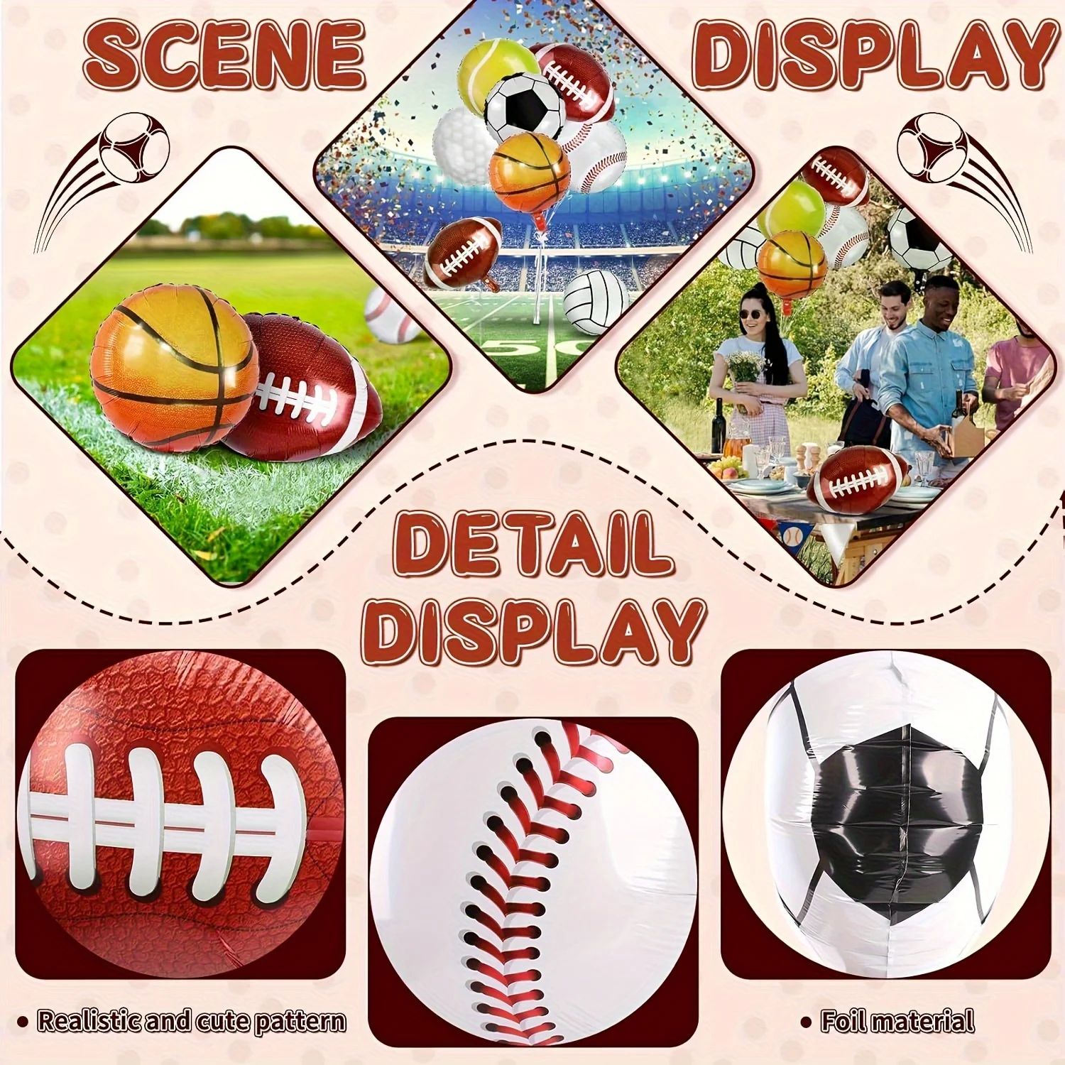 14-teiliges Set Sportballons aus Aluminiumfolie, 45,7 cm, für Baseball, Basketball, Fußball, Volleyball, Tennis, Golf, Party-Dekorationen – Detail 4