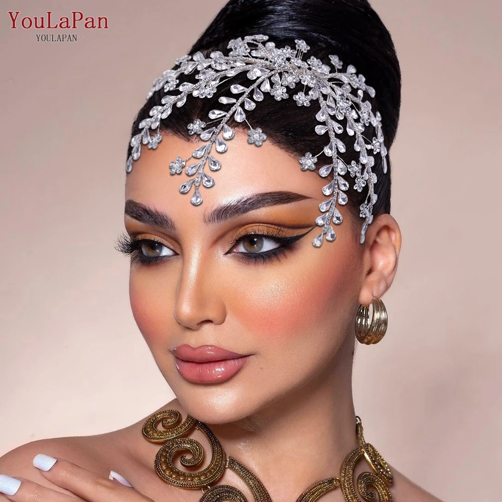 YouLaPan HP507 حجر الراين تيارا مع مشط قبعة الزفاف الزفاف إكسسوارات الشعر امرأة غطاء الرأس كريستال زهرة أغطية الرأس