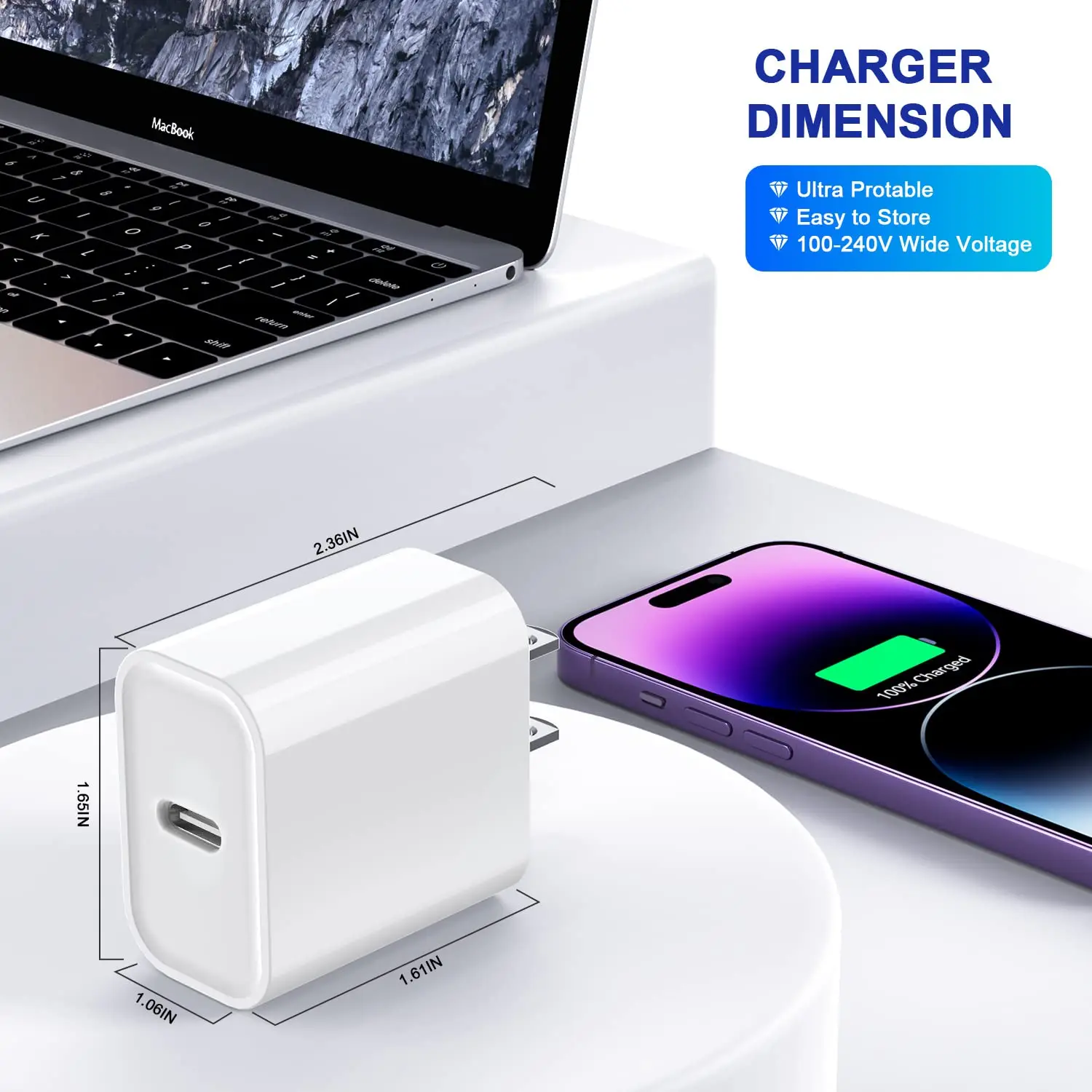 PD 3.0 30W USB C Wall Charger – for iPhone 16 Pro Max/16 Plus/15/14, Samsung S23, Google Pixel, Compact Cube