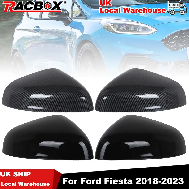 Door Side Wing Mirror Cover Cap For Ford Fiesta Mk8 2018 2019 2020-2023 Gloss Black/Carbon Fiber Style Rearview Mirror Cover