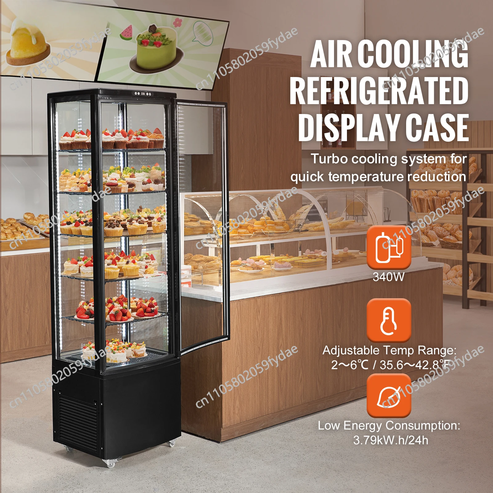 For Display Case Large Commercial Pastry Display Refrigerator with LED Lighting for Bakery