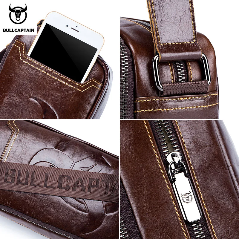 BULLCAPTAIN-Bolso cruzado de hombro para hombre, bandolera de cuero genuino, de negocios, a la moda, de alta calidad