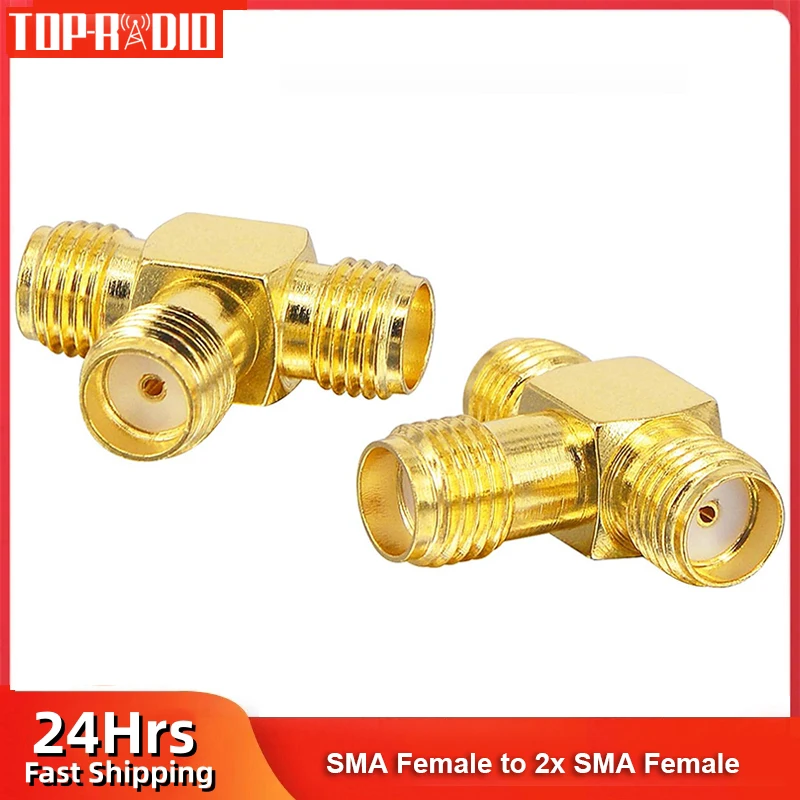 1 pcs T Type SMA Female Plug to 2 Dual SMA Female Jack RF Coaxial Connector 3 Way Splitter Antenna Converter Gold-Plated Copper