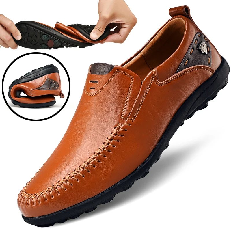 Handmade Leather shoes for Men Casual Loafers Shoes Soft  Breathable Moccasins Men\'s Flats Fashion Brand Driving Shoes